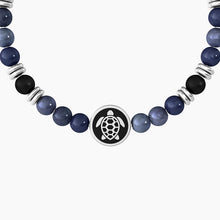 Cargar imagen en el visor de la galería, Pulsera de hombre con dumortierita azul, ágata negra y tortuga Kidult 732258
