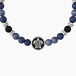 Pulsera de hombre con dumortierita azul, ágata negra y tortuga Kidult 732258