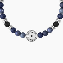 Cargar imagen en el visor de la galería, Pulsera de hombre con dumortierita azul, ágata negra y tortuga Kidult 732258
