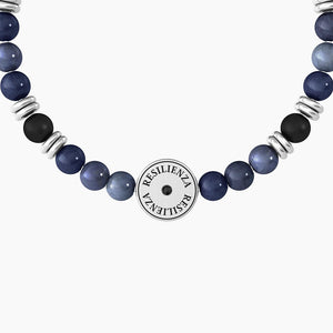 Pulsera de hombre con dumortierita azul, ágata negra y tortuga Kidult 732258