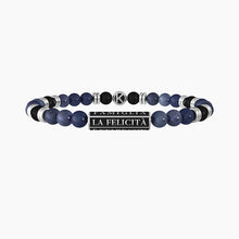 Cargar imagen en el visor de la galería, Pulsera de hombre con ágata negra y dumortierita azul Kidult 732260
