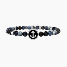 Cargar imagen en el visor de la galería, Pulsera elástica de hombre con ágata azul y ancla Family Kidult 732263
