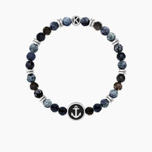 Cargar imagen en el visor de la galería, Pulsera elástica de hombre con ágata azul y ancla Family Kidult 732263
