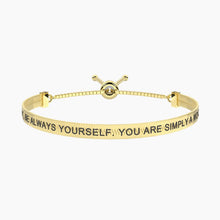 Cargar imagen en el visor de la galería, Bracciale da donna in acciaio dorato elastico con frase Kidult 732354

