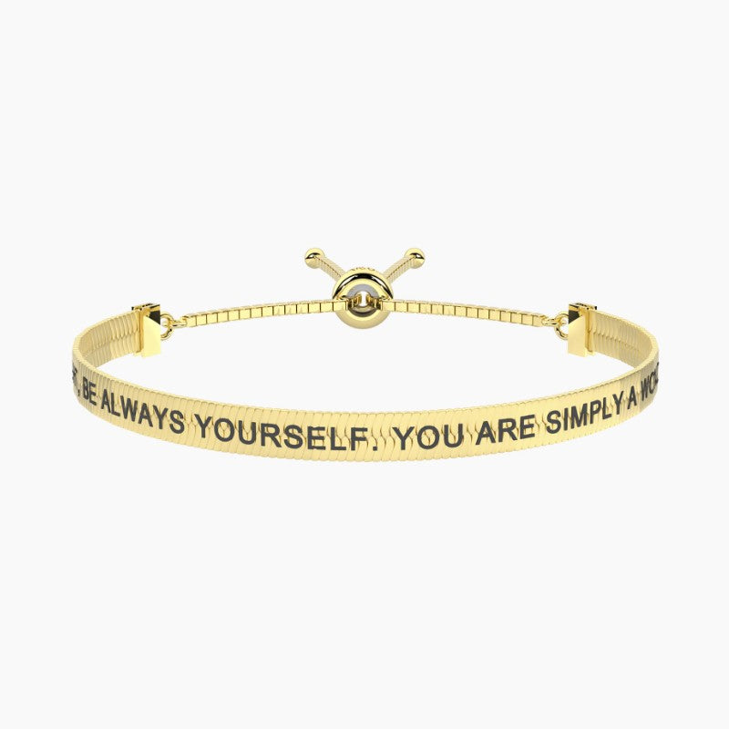 Bracciale da donna in acciaio dorato elastico con frase Kidult 732354