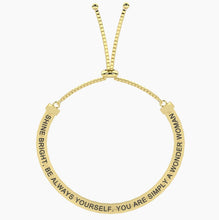 Cargar imagen en el visor de la galería, Bracciale da donna in acciaio dorato elastico con frase Kidult 732354
