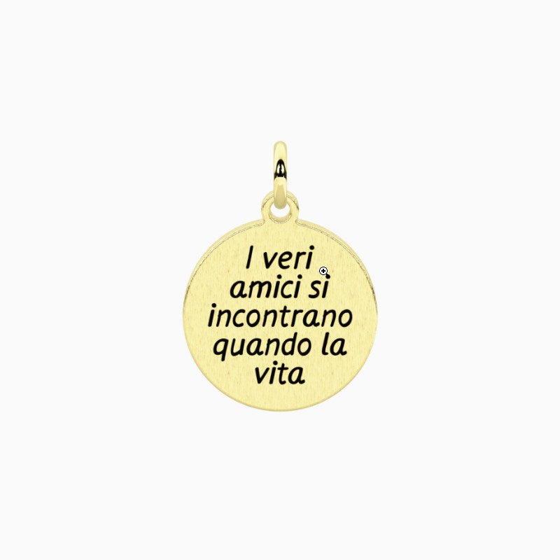 Ciondolo in acciaio dorato con frase sull'amicizia Kidult 741205