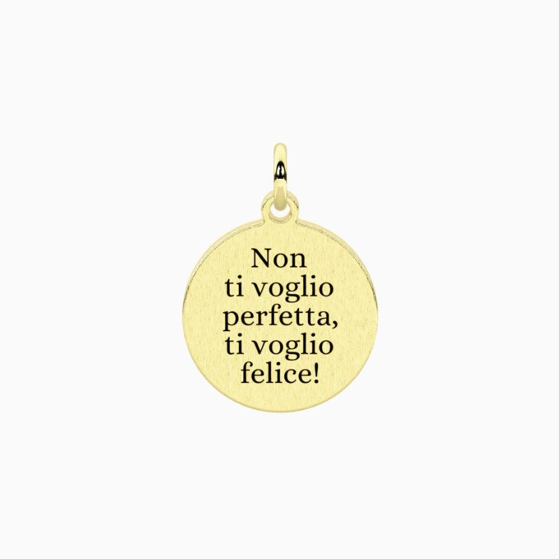 Ciondolo in acciaio dorato con frase Kidult 741216