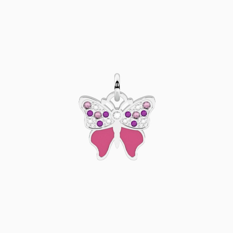 Ciondolo in acciaio farfalla con cristalli rosa Kidult 741221