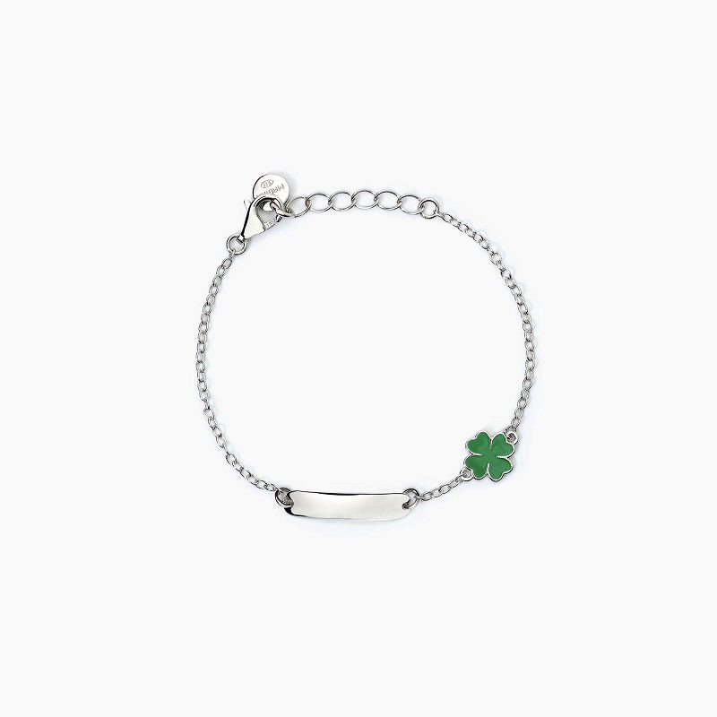 Bracciale bambina personalizzabile in argento con quadrifoglio LUCKY Mabina 533787