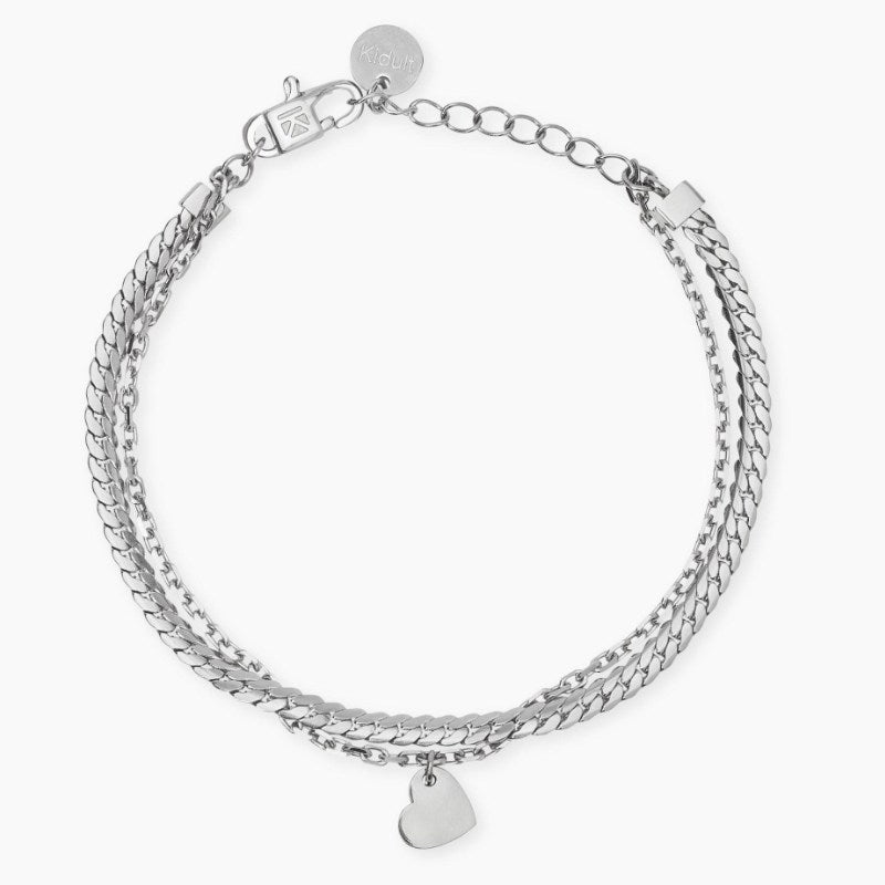 Bracciale da donna in acciaio con catene e ciondolo cuore Style 38 Kidult 831069