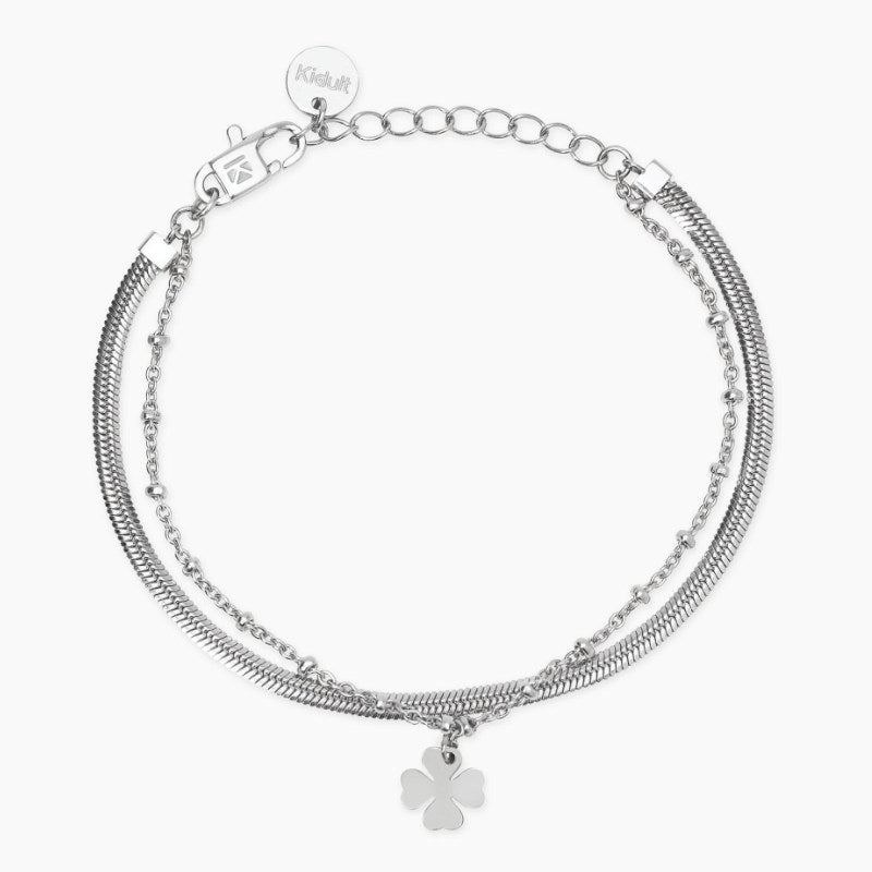 Bracciale da donna in acciaio con catene e ciondolo quadrifoglio Style 38 Kidult 831070