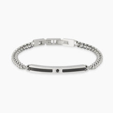 Carica l&#39;immagine nel visualizzatore di Gallery, Bracciale da uomo in acciaio con catena e piastra nera con cristallo Style 17 Kidult 831095
