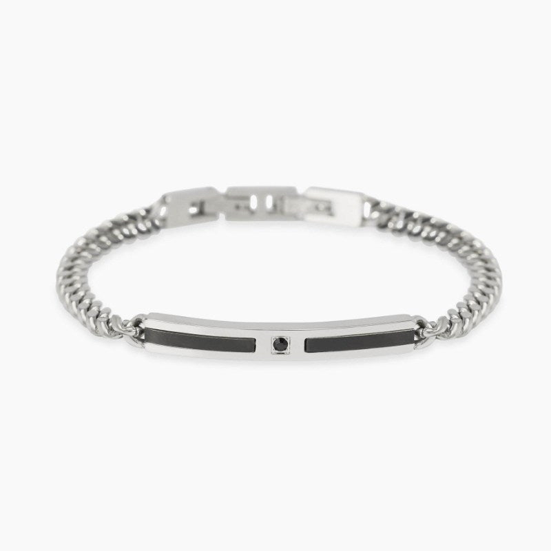 Bracciale da uomo in acciaio con catena e piastra nera con cristallo Style 17 Kidult 831095