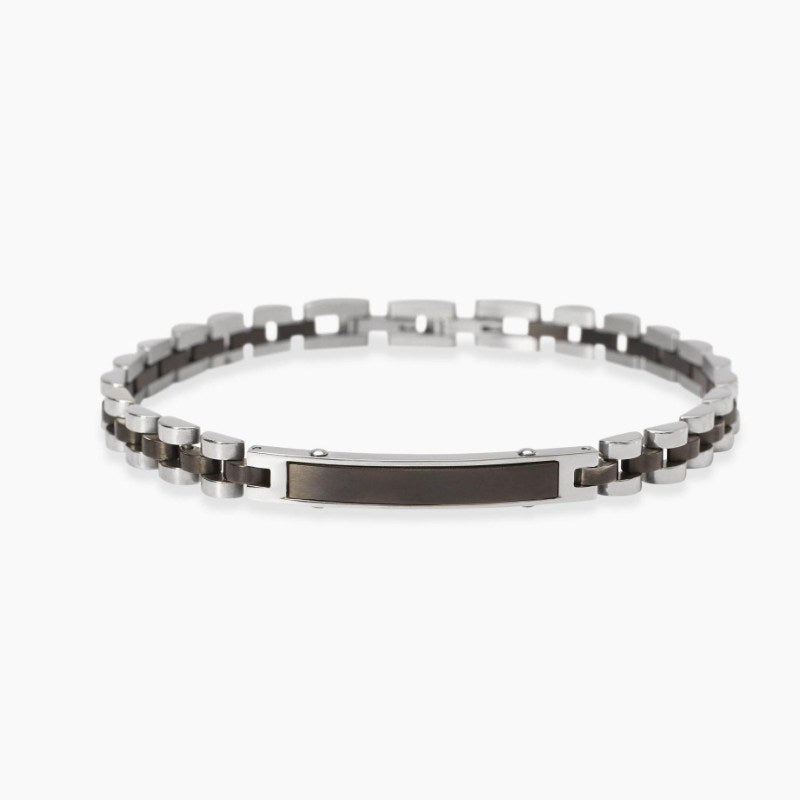Bracciale da uomo in acciaio con piastra e inserti in gunmetal Style 18 Kidult 831115