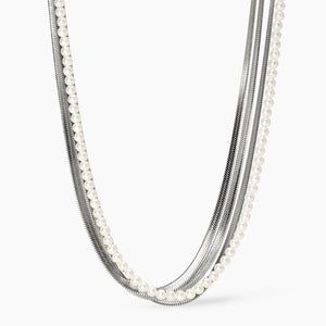 Girocollo da donna in acciaio con catene e perle conchiglia Kidult 851021