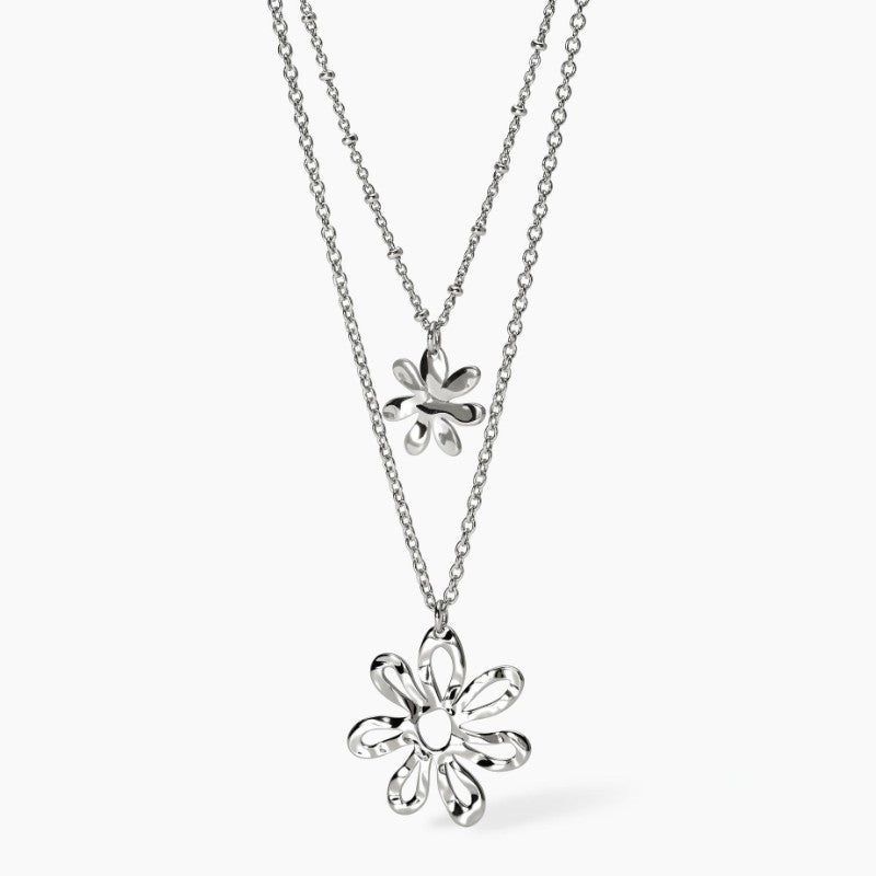 Collana Da donna in acciaio con doppia catena e pendenti fiore Kidult 851036