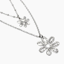 Carica l&#39;immagine nel visualizzatore di Gallery, Collana Da donna in acciaio con doppia catena e pendenti fiore Kidult 851036
