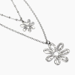 Collana Da donna in acciaio con doppia catena e pendenti fiore Kidult 851036