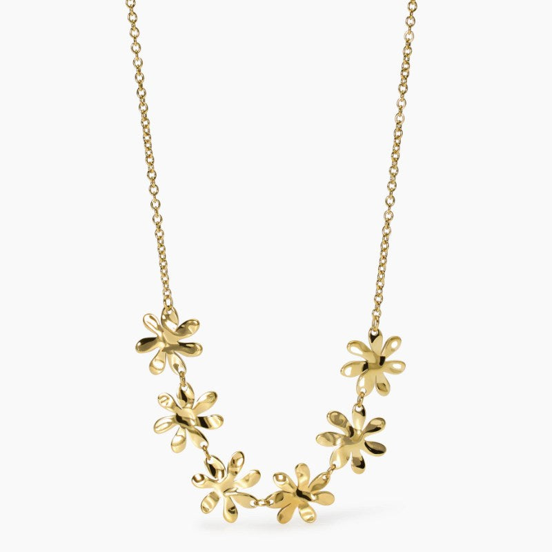 Girocollo da donna in acciaio dorato con fiori effetto martellato Kidult 851037