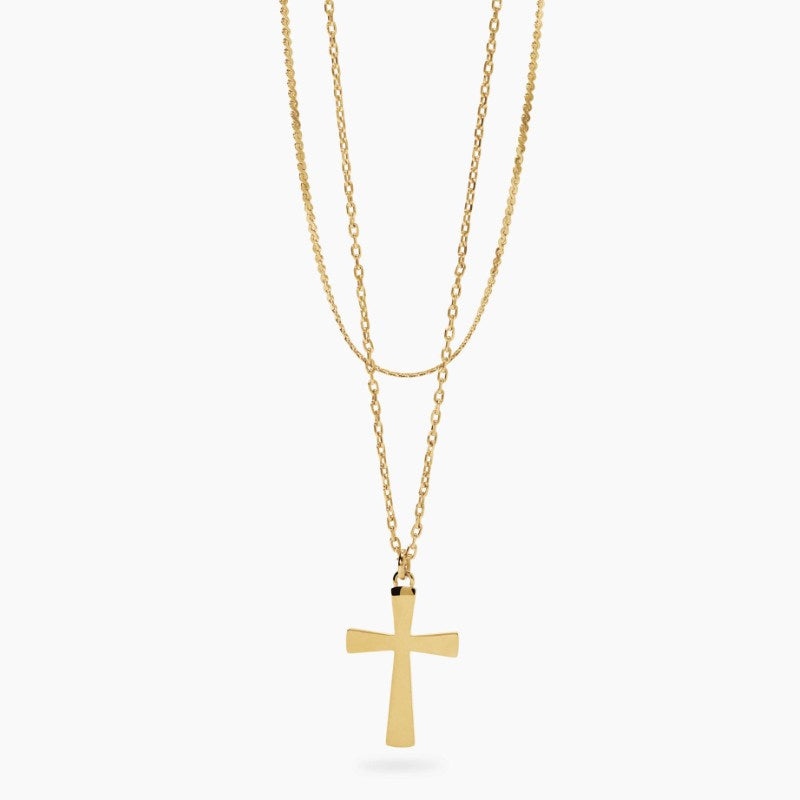 Collana da donna in acciaaio dorato con catene e croce Style 28 Kidult 851041