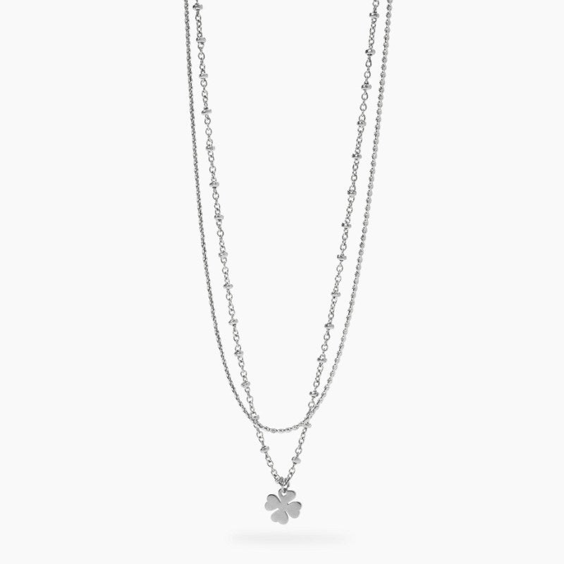 Collana da donna in acciaio con catene e quadrifoglio Style 30 Kidult 851050