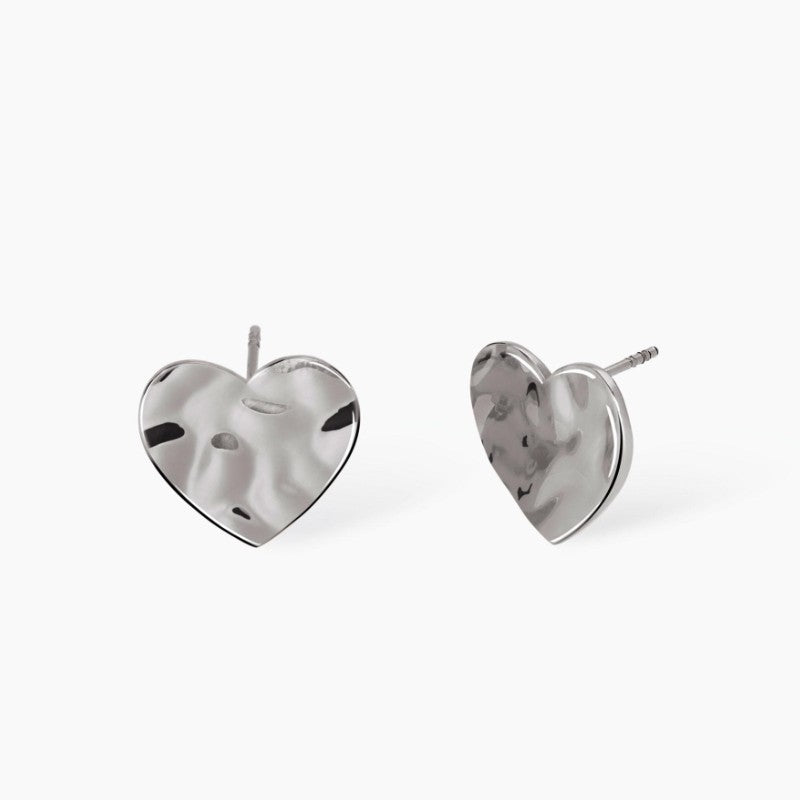 Orecchini da donna in acciaio cuore effetto martellato 861008