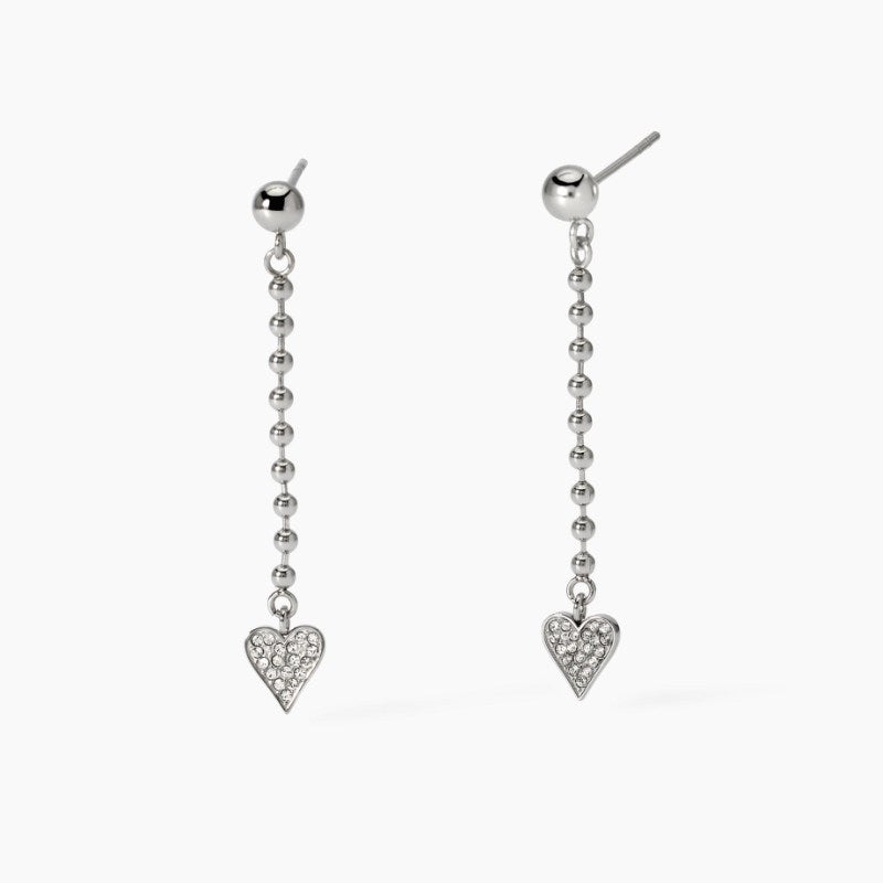 Orecchini da donna in acciaio pendenti con cuori in cristalli Kidult 861037