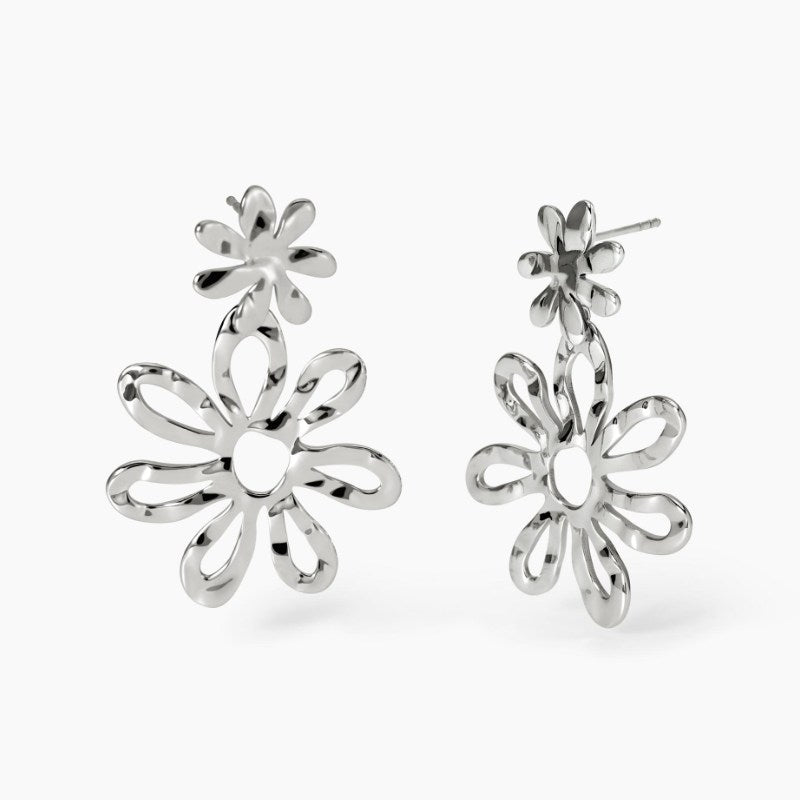 Orecchini da donna pendenti con fiori effetto martellato Kidult 861041
