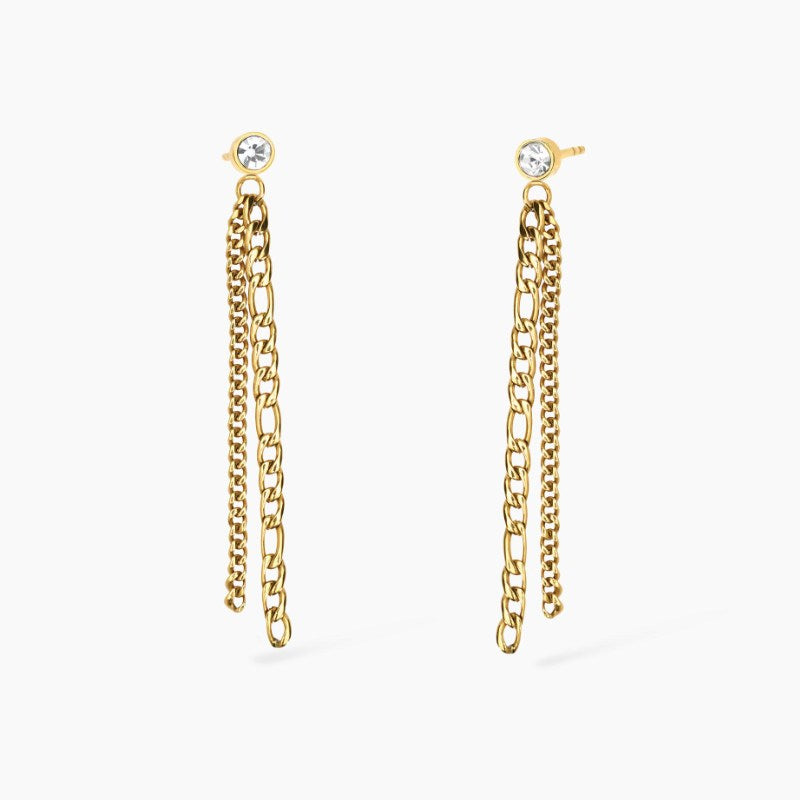 Orecchini da donna in acciaio dorati con cristallo e catene Style 31 Kidult 861062