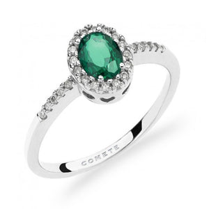 Anello da donna in oro bianco con Diamanti e Smeraldo Comete ANB 1893