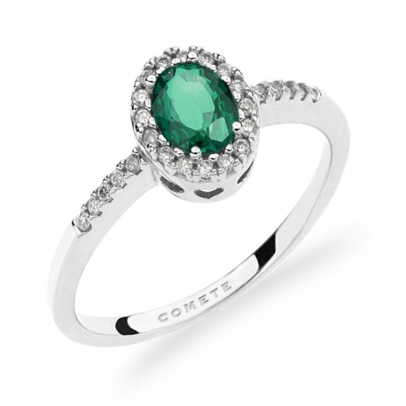 Anello da donna in oro bianco con Diamanti e Smeraldo Comete ANB 1893