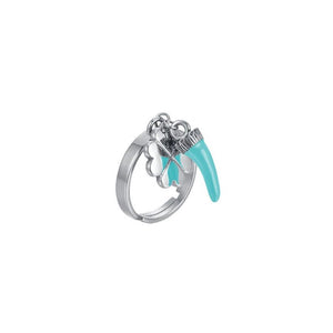 Luca Barra ANK464 women's steel ring with horn and four-leaf clover