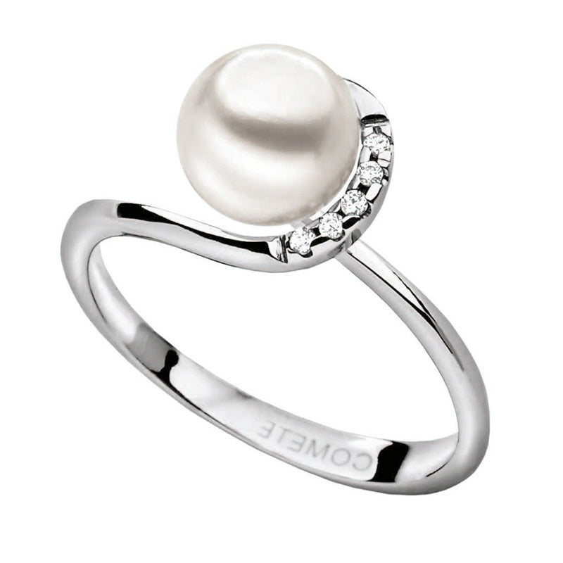 Anello da donna in oro bianco Con Diamanti e perla Comete ANP 283