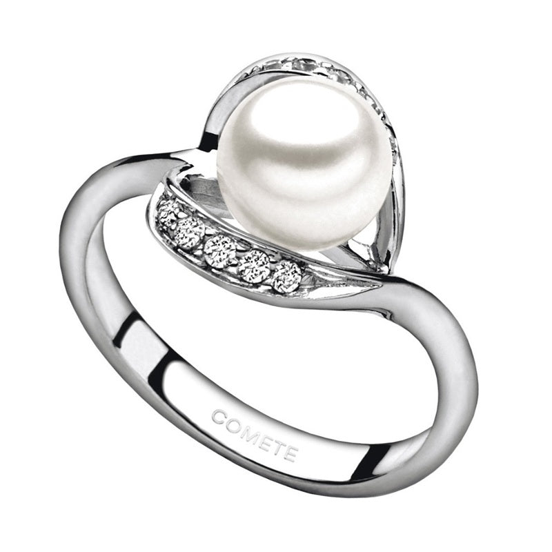 Anello da donna in oro bianco Con Diamanti e perla Comete ANP 305