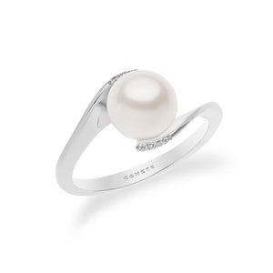 Anello da donna in oro bianco Con Diamanti e perla Comete ANP 380