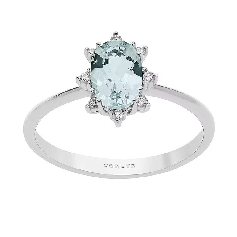 Anello da donna in oro bianco Con Diamanti e acquamarina Comete ANQ 299