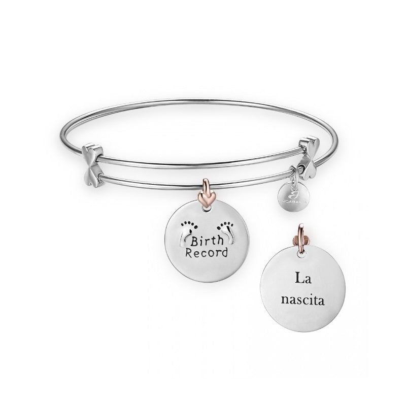 Bracciale da donna in acciaio con frase  ”Birth Record La Nascita” Luca Barra BK1533