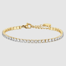 Cargar imagen en el visor de la galería, Pulsera de tenis para mujer en acero dorado con cristales blancos Luca Barra BK2275
