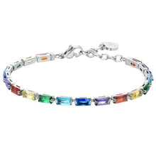 Cargar imagen en el visor de la galería, Bracciale tennis da donna in acciaio con cristalli multicolor Luca Barra BK2632
