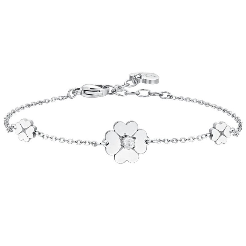 Bracciale da Donna in acciaio Luca Barra con quadrifogli e zirconi BK2651