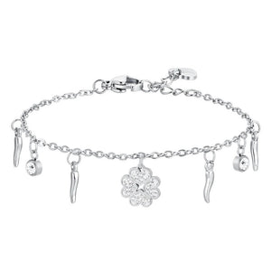 Bracciale da Donna in acciaio con quadrifoglio e corni Luca Barra BK2691