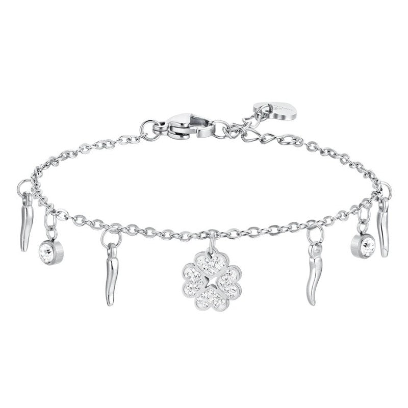 Bracciale da Donna in acciaio con quadrifoglio e corni Luca Barra BK2691