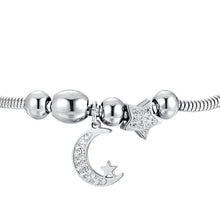Cargar imagen en el visor de la galería, Bracciale da Donna in acciaio con luna e stella Luca Barra BK2698
