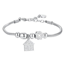 Carica l'immagine nel visualizzatore di Gallery, Bracciale da donna in acciaio casa e quadrifoglio Luca Barra BK2703
