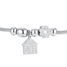 Carica l'immagine nel visualizzatore di Gallery, Bracciale da donna in acciaio casa e quadrifoglio Luca Barra BK2703
