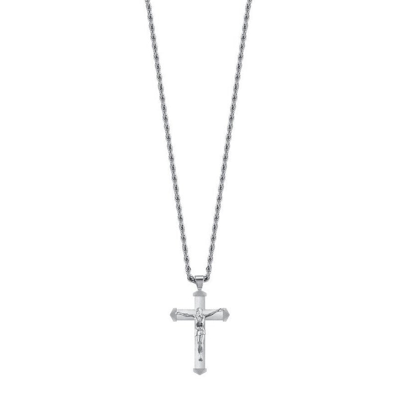 Luca Barra CA465 men's steel necklace with crucifix