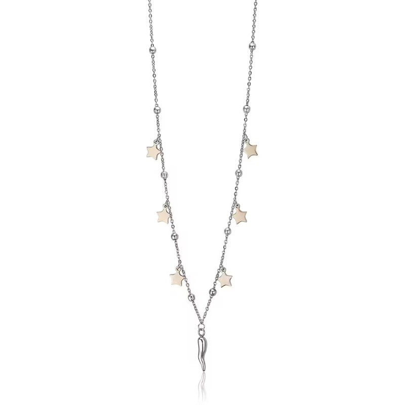 Luca Barra CK1520 women's steel necklace with stars and horn