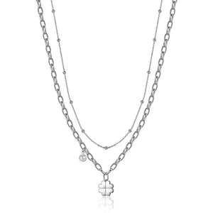 Luca Barra CK1666 women's steel necklace with four-leaf clover