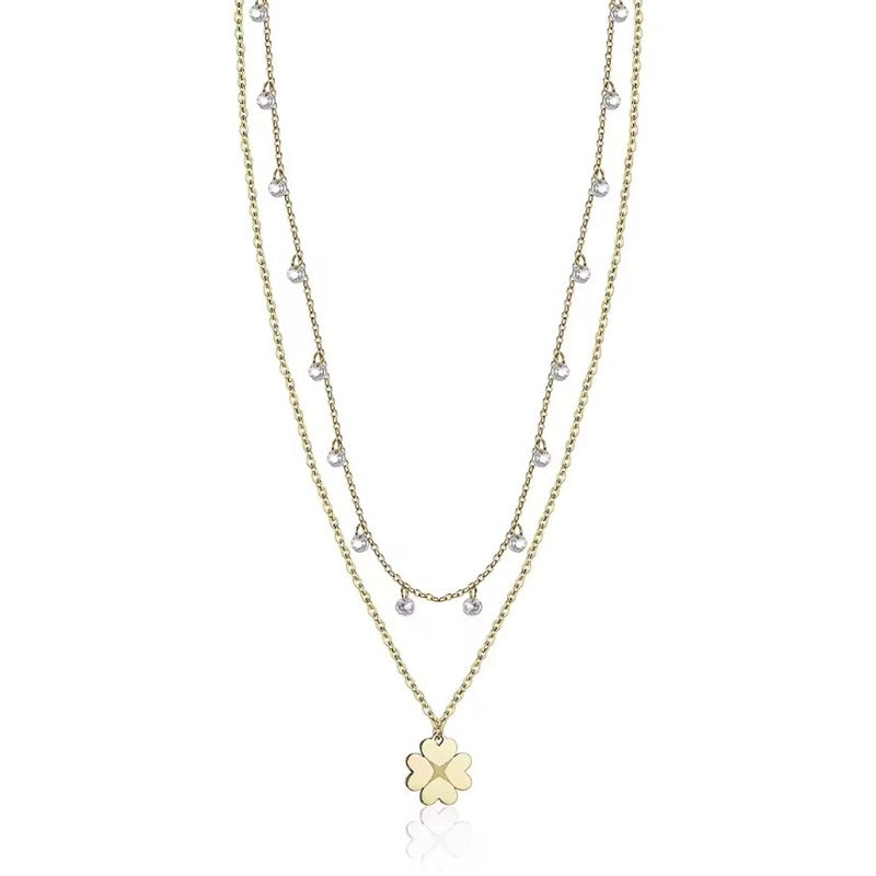 Luca Barra CK1673 women's steel necklace with four-leaf clover